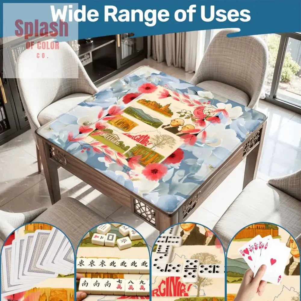 Virginia State Pride Mahjong Mat Monumental Blue Red, Floral Mahj Game Mat