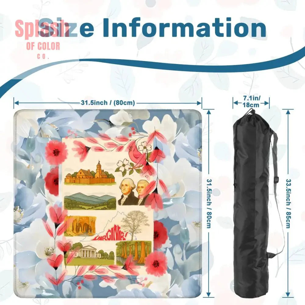 Virginia State Pride Mahjong Mat Monumental Blue Red, Floral Mahj Game Mat