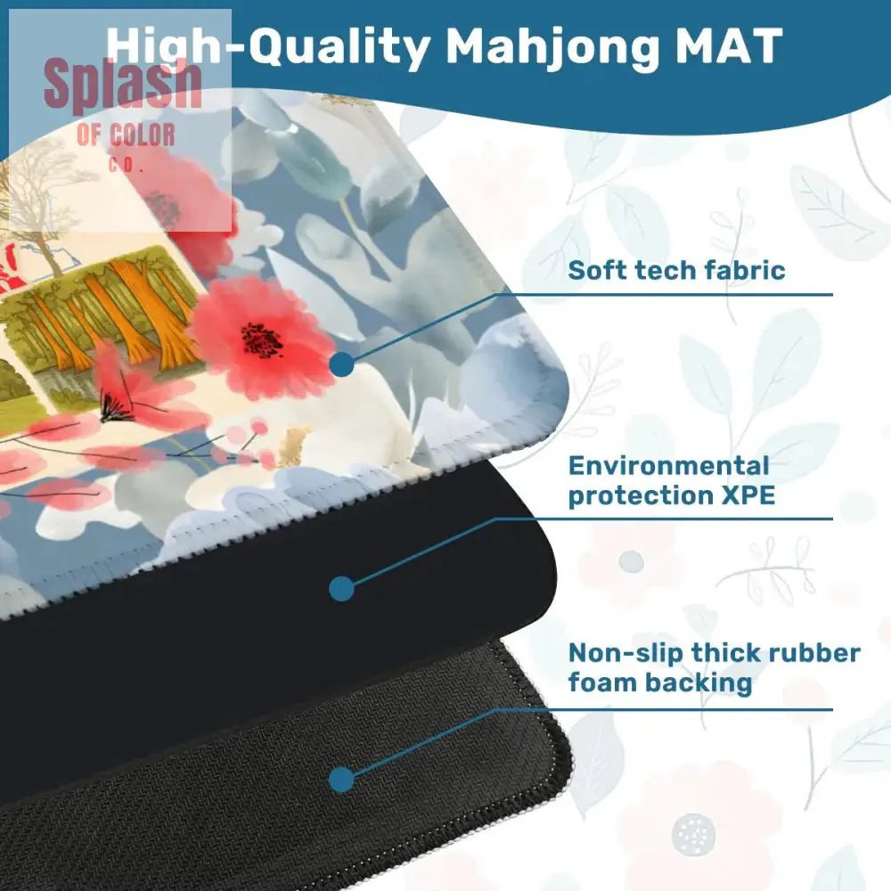 Virginia State Pride Mahjong Mat Monumental Blue Red, Floral Mahj Game Mat