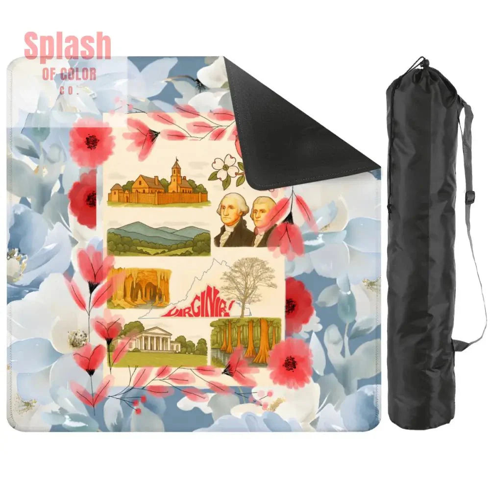 Virginia State Pride Mahjong Mat Monumental Blue Red, Floral Mahj Game Mat