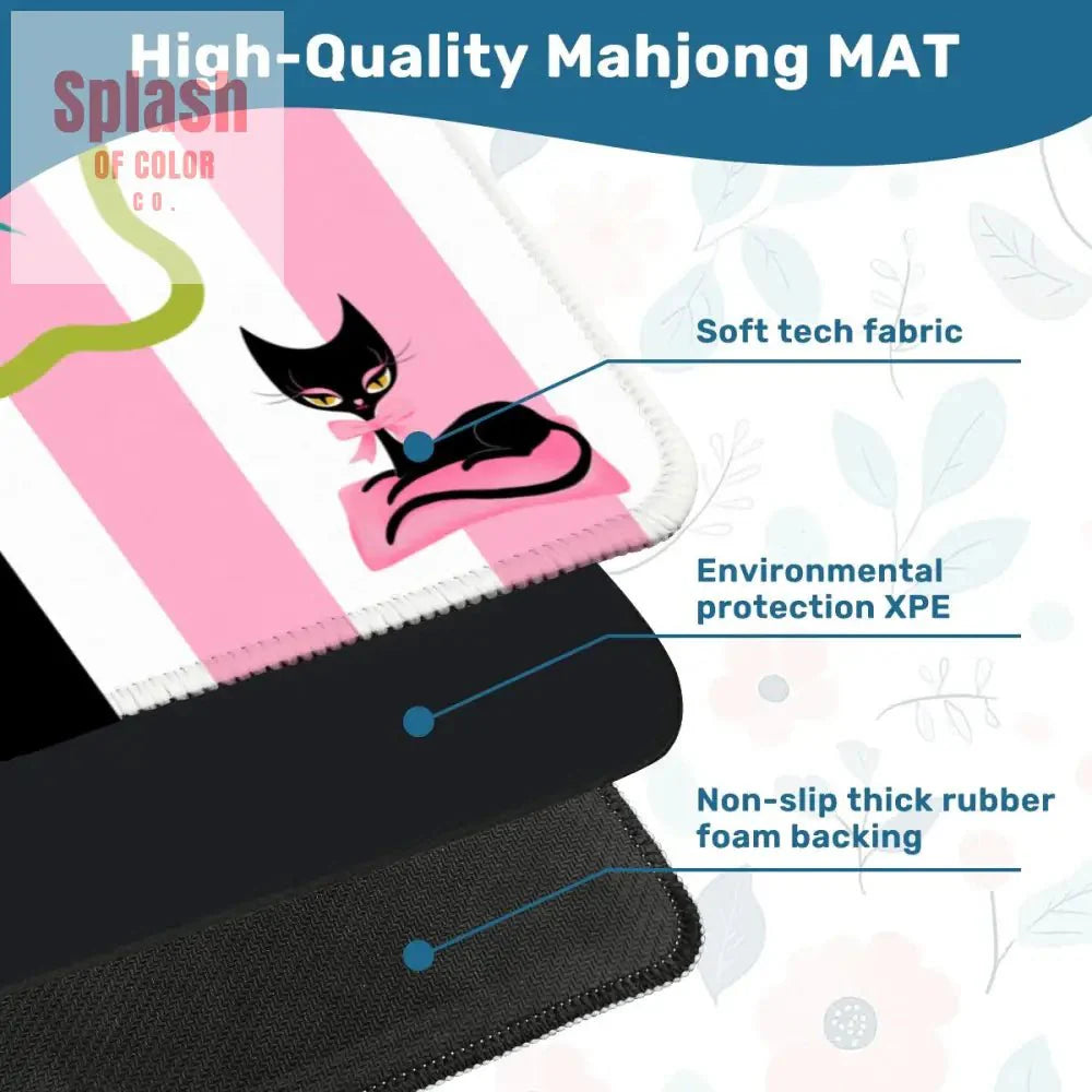 Whimsical Kitty Land, Pink Black Feline Fine Mahjong Mat