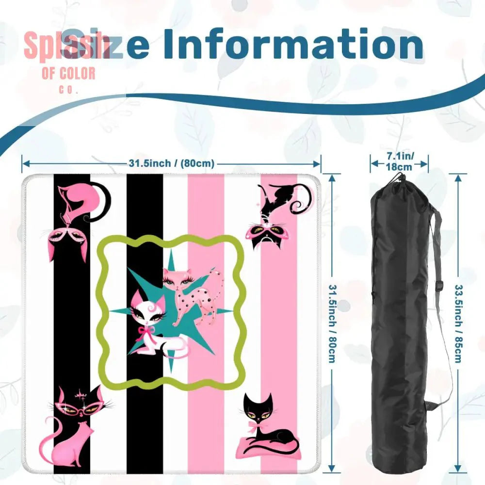 Whimsical Kitty Land, Pink Black Feline Fine Mahjong Mat