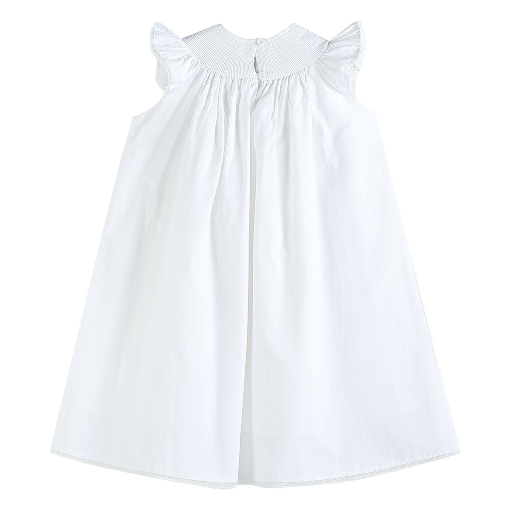 White and Pink Crosses Smocked Bishop Dress