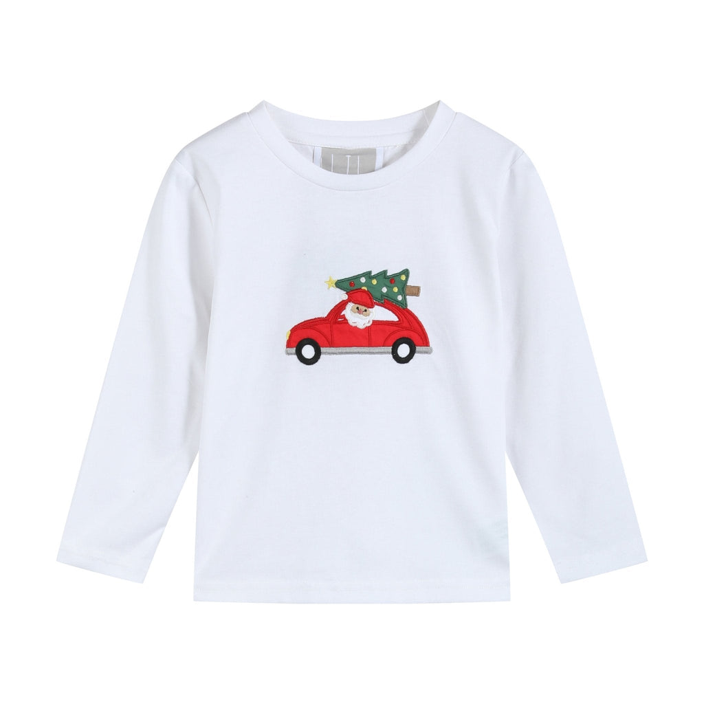 White Santa Christmas Tree Shirt and Blue Pants Set