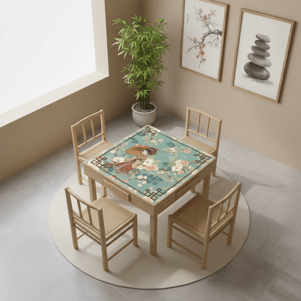 April Showers Asian Geisha Cherry Blossoms Vintage Inspired Mahjong Mat