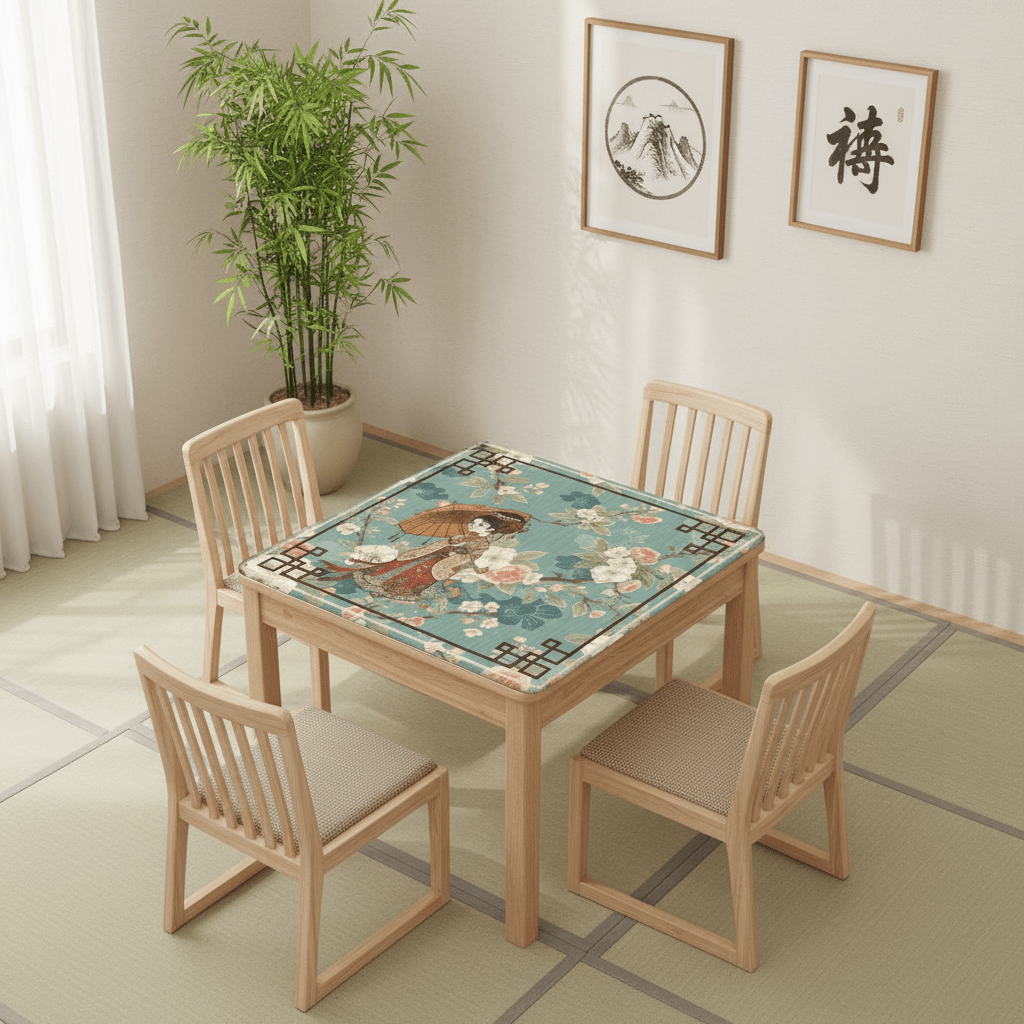 April Showers Asian Geisha Cherry Blossoms Vintage Inspired Mahjong Mat
